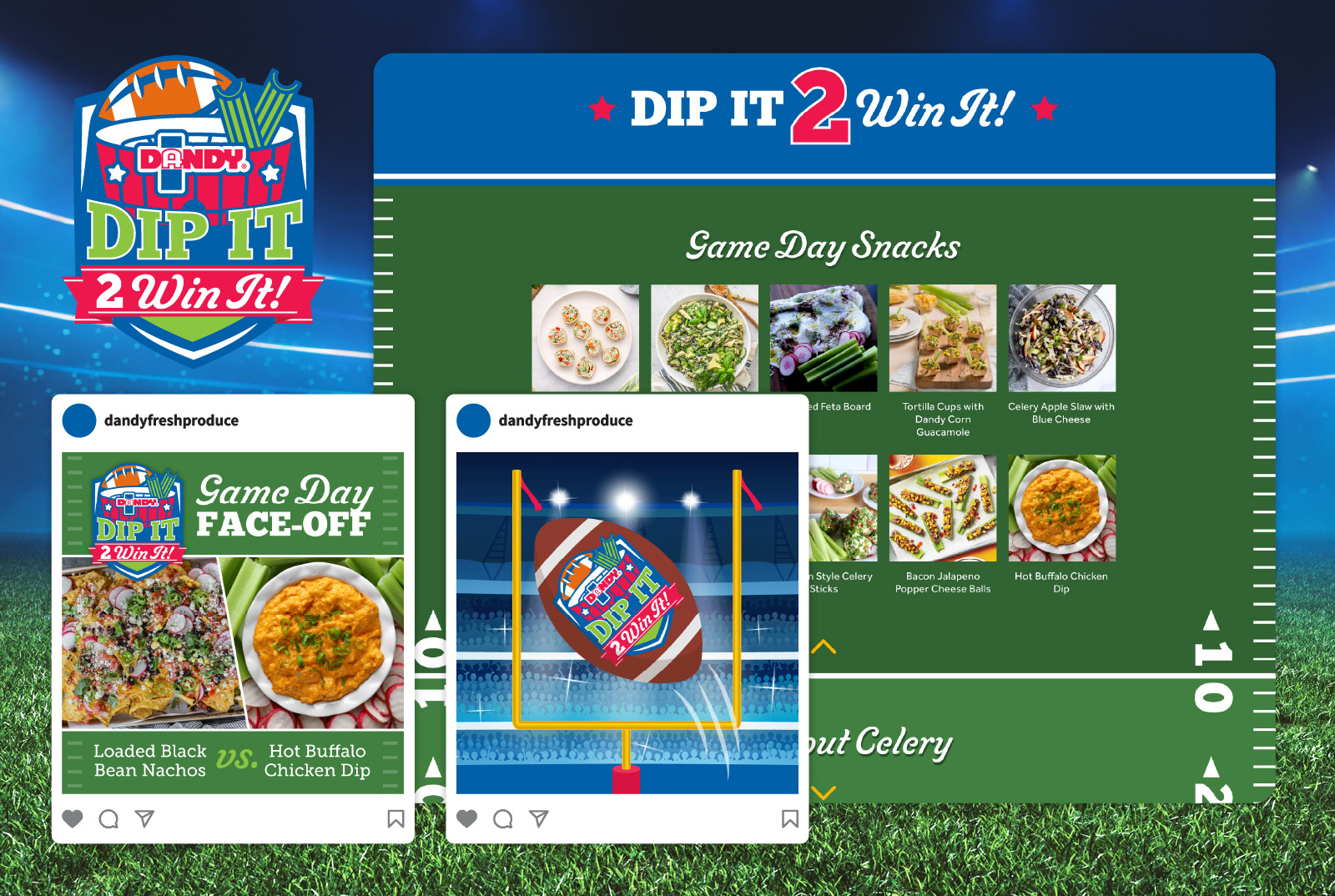 Collage of design examples from the promotion Dip It 2 Win It