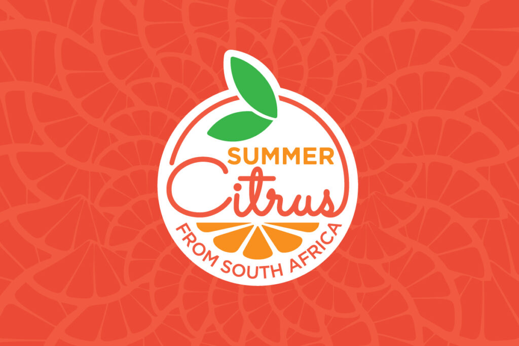 Summer Citrus from South Africa Logo on background with citrus segments pattern