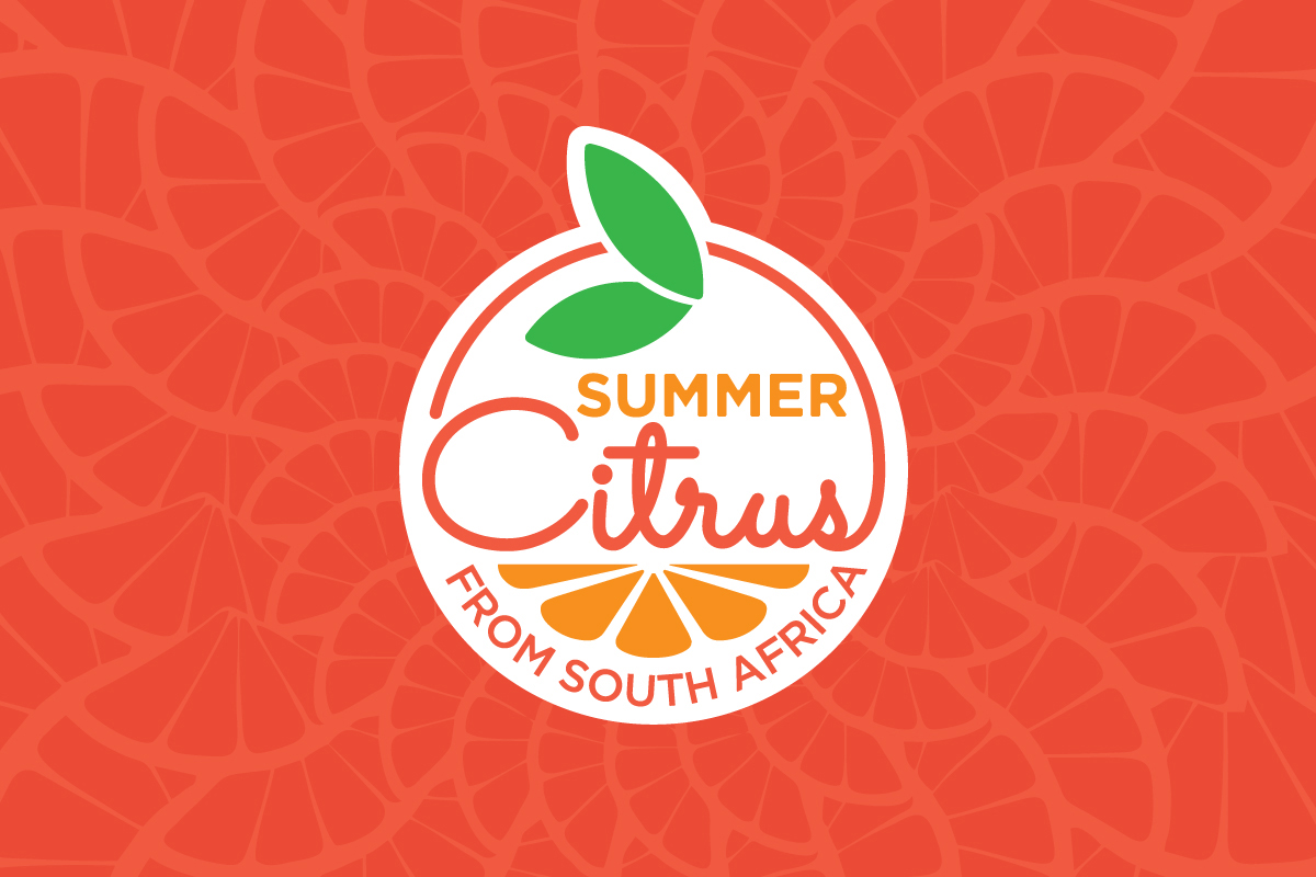 Summer Citrus from South Africa Logo on background with citrus segments pattern