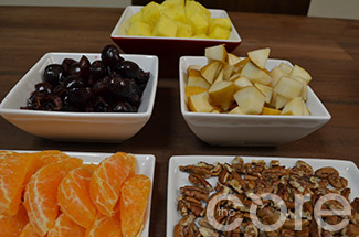Pineapple-Cherries-Tangerines-Pears-Pecans Better Than Cake Fruit Salad ingredients!