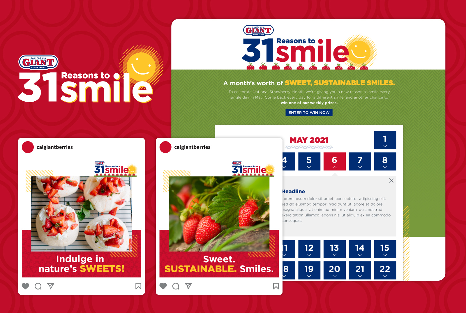 Collage of design examples from the promotion 31 Reasons to Smile